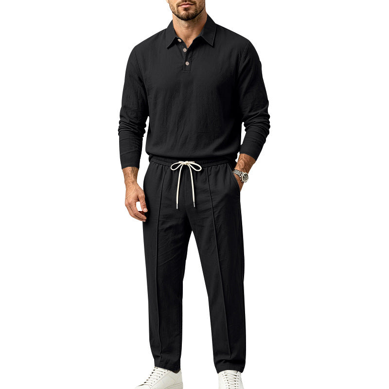 Men's Lightweight Linen Lounge Set with Henley Collar and Elastic Waist Pants Chichicherry