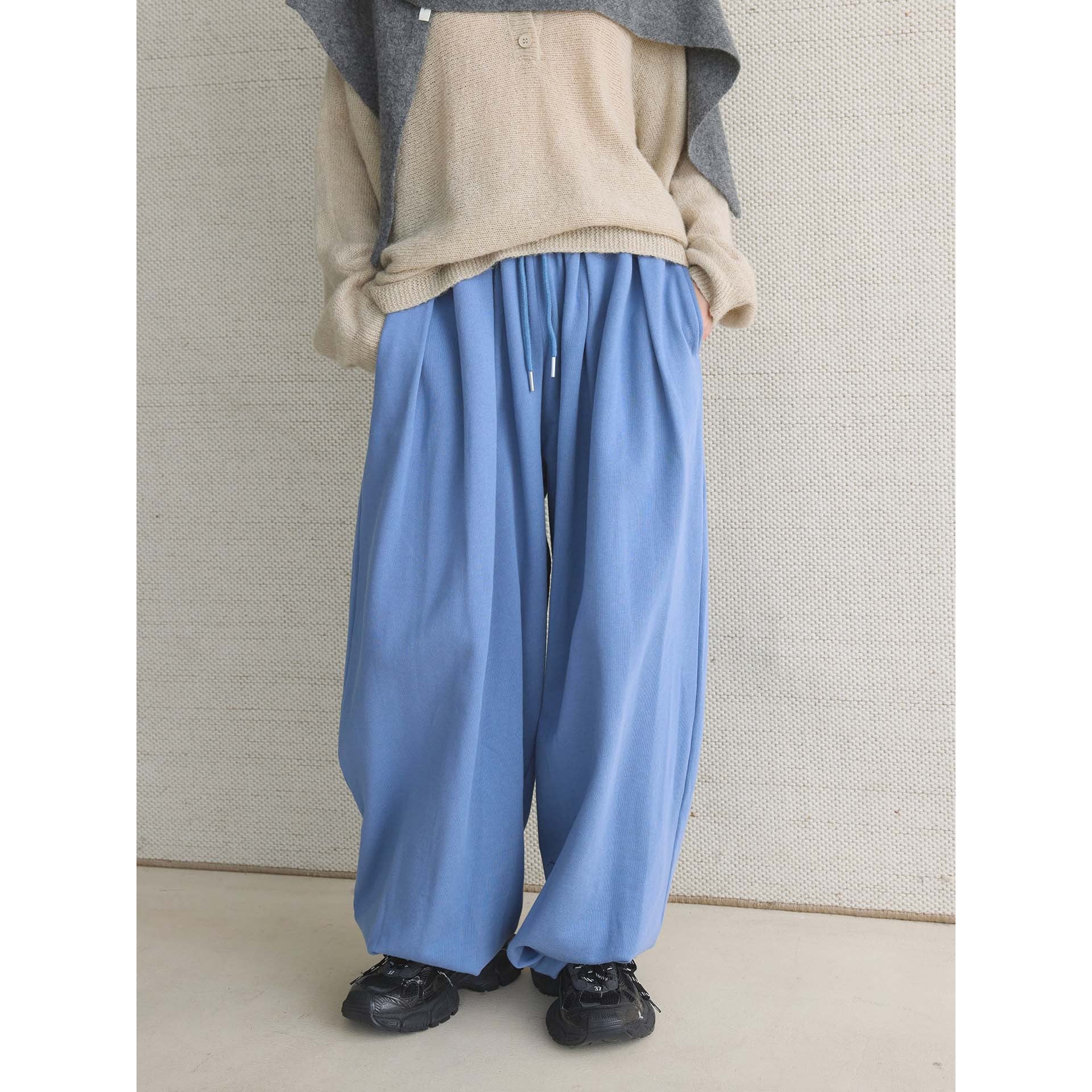 Women Extra Wide Sweat Palazzo Pants made of French Terry with Drawstring