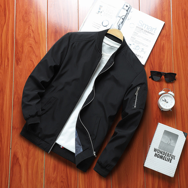 Men's Lightweight Bomber Jacket with Arm Pocket, Zipper and Ribbed Hem Chichicherry