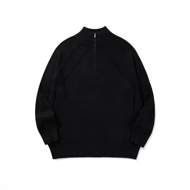 Unisex Knit Half-Zip Sweater with High Ribbed Collar and Raglan Sleeves Chichicherry