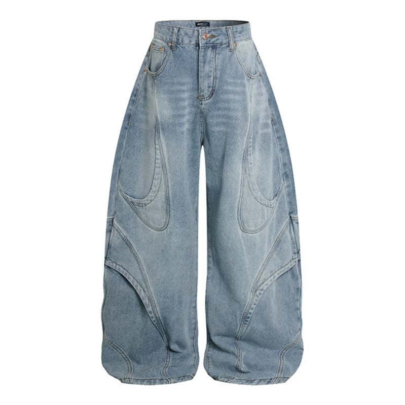 Women's Wide High-Waisted Balloon Jeans with Distinctive Panel Seams Chichicherry
