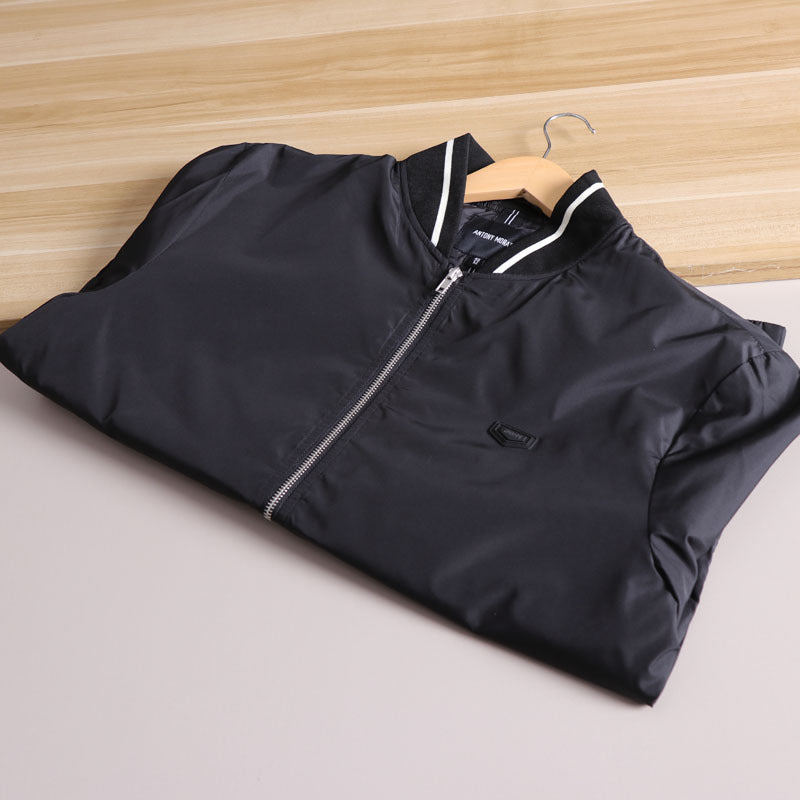 Men's Lightweight Windbreaker Bomber Jacket with Striped Ribbed Cuffs and Lining Chichicherry
