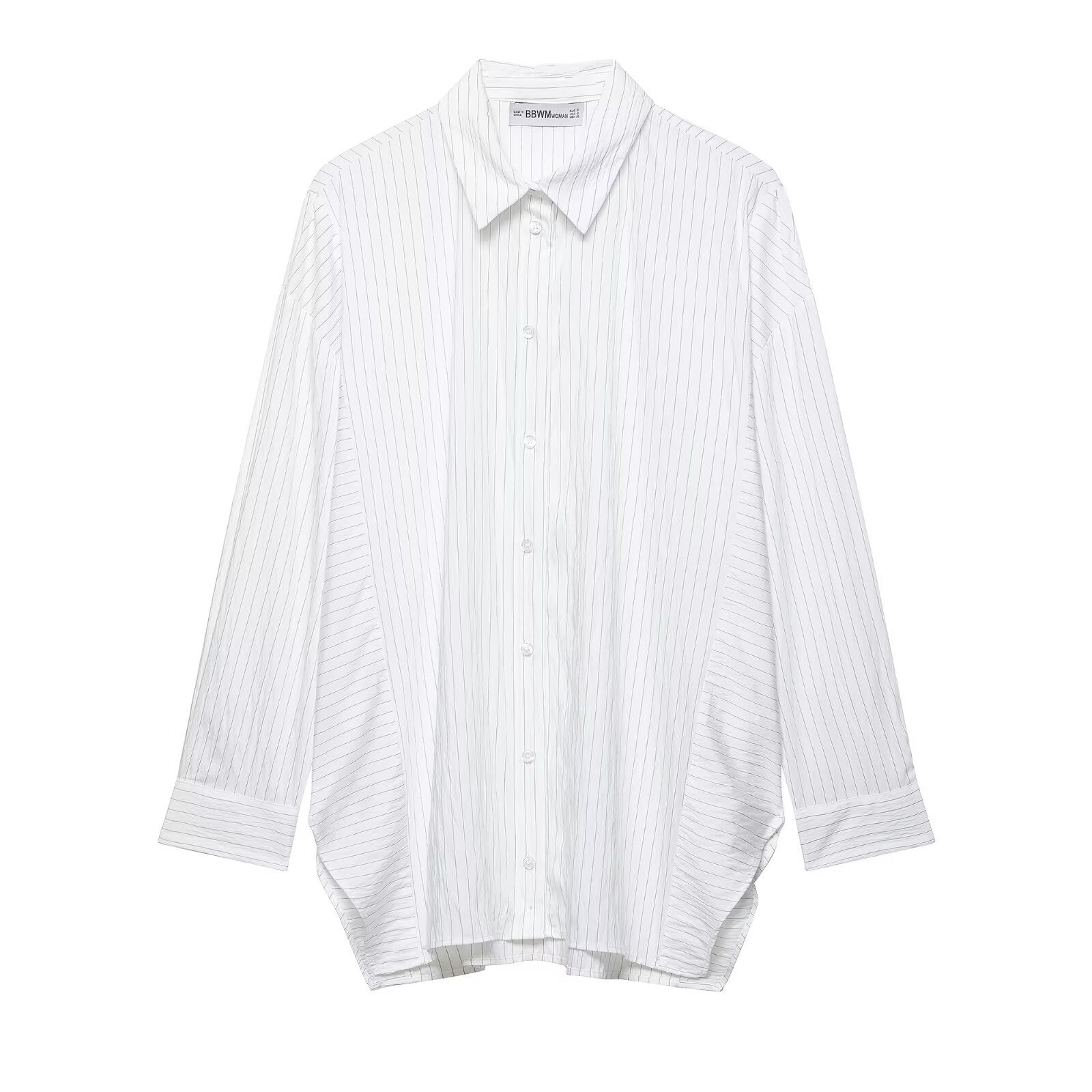 Women's Oversize Shirt Blouse with Pinstripes and Extended Back Hem Chichicherry