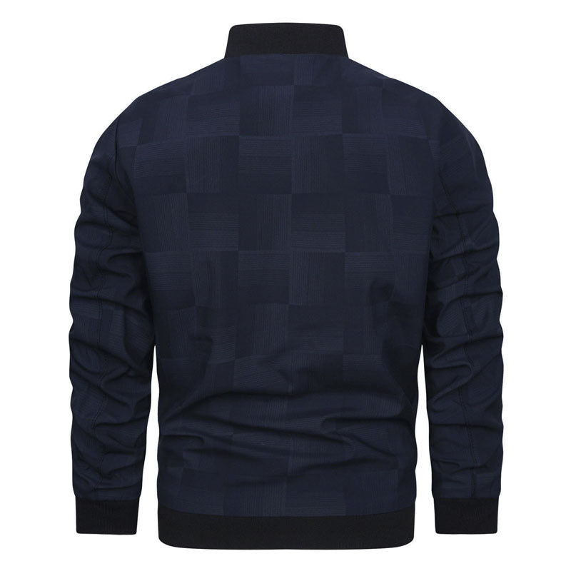 Men's lightweight bomber jacket with stand-up collar, fine check structure and concealed zip pockets Chichicherry