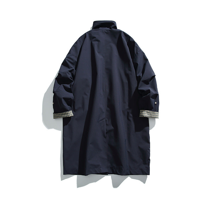 Men's oversized waterproof trench coat with stand collar and checked lining Chichicherry