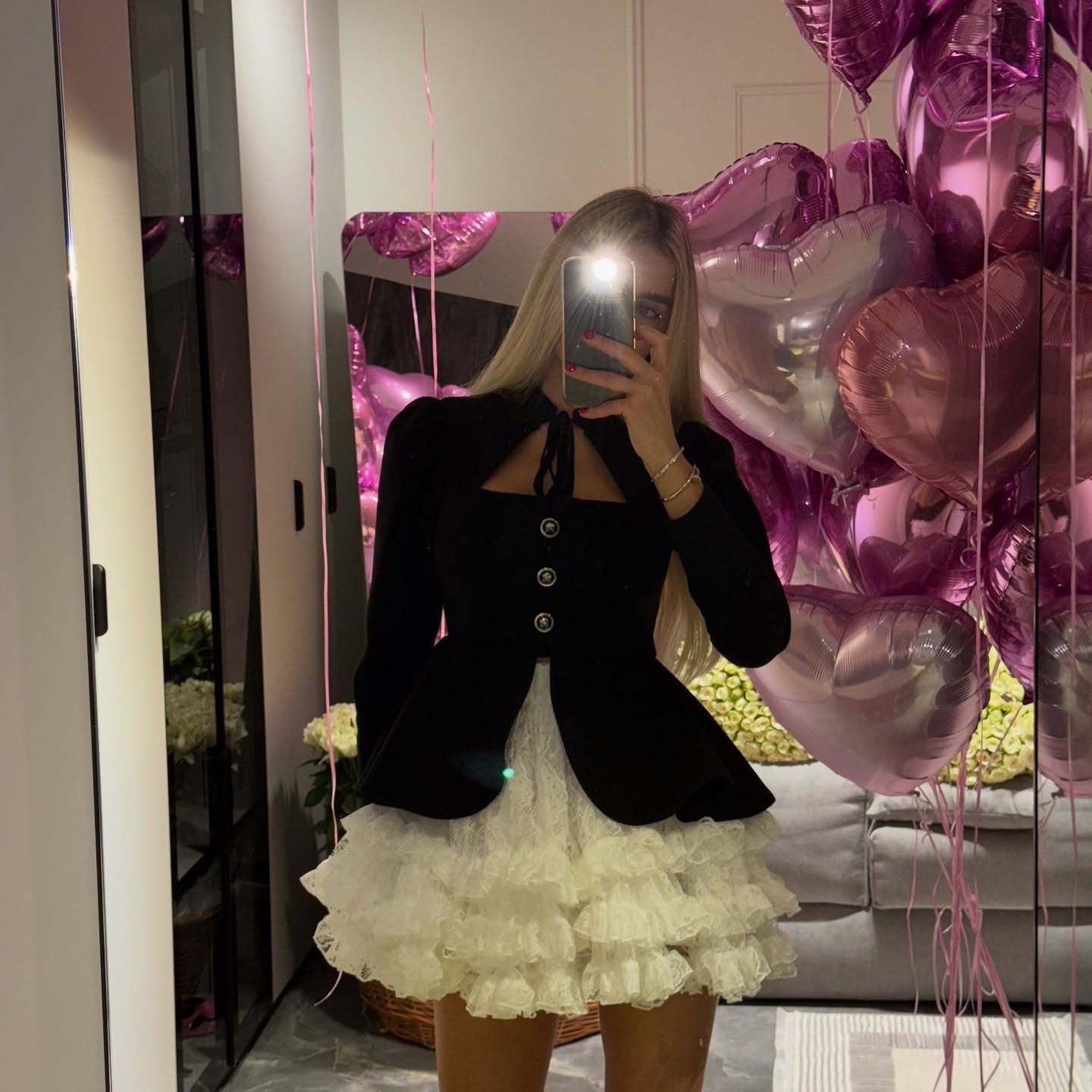 Women Two-Piece Velvet Blazer Dress with Bow Collar and Layered Lace Skirt Chichicherry