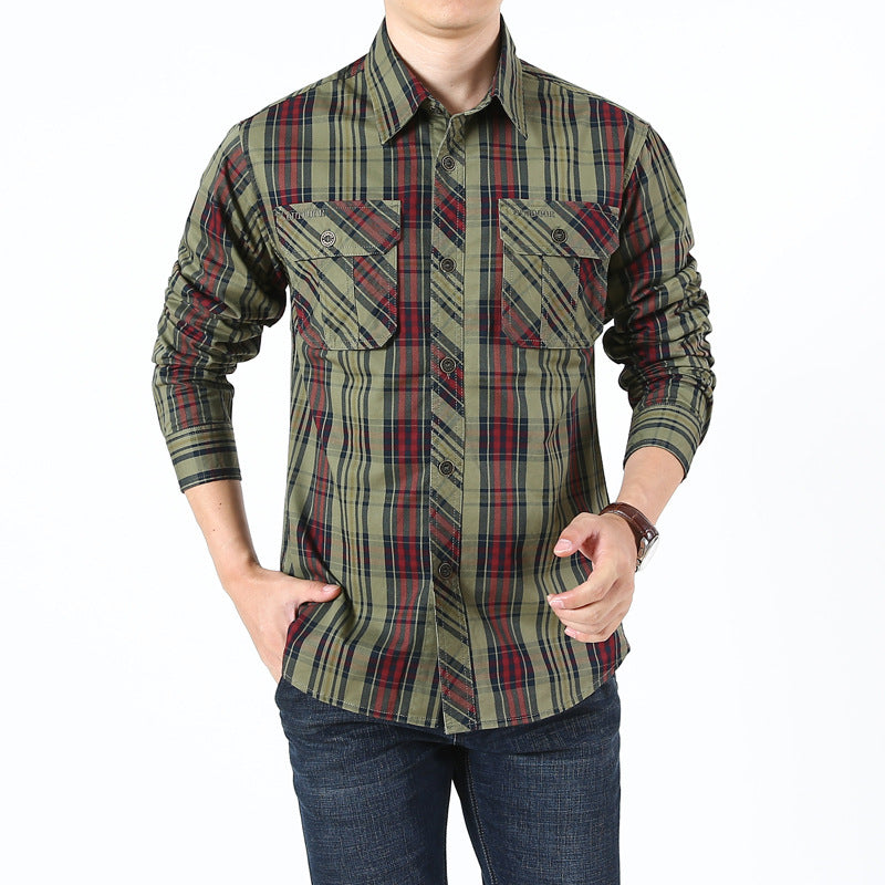 Men's Checked Cotton Work Shirt with Chest Flap Pockets and Tailored Fit Chichicherry