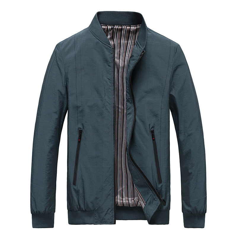 Men's lightweight nylon bomber jacket with striped lining, zippered pockets, and ribbed cuffs Chichicherry