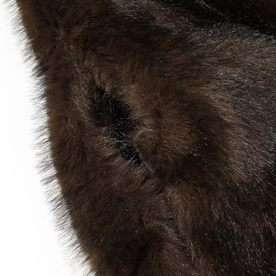 Women's Short Cut Faux Fur Coat with Shawl Collar and Straight Cut Chichicherry