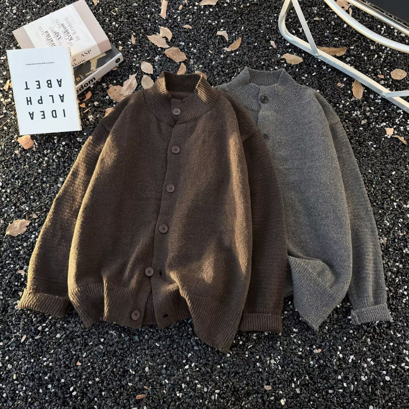 Unisex Oversized Wollmix-Cardigan mit Rundhalsausschnitt, Knopfleiste und geripptem Saum Chichicherry