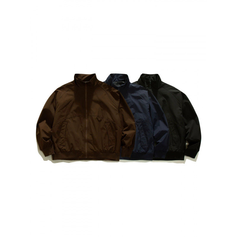 Men's Lightweight Boxy Training Jacket with Stand-Up Collar, Raglan Sleeves and Ribbed Hem Chichicherry