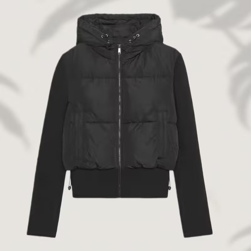 Women's short cut hybrid padded jacket with hood, ribbed cuffs and drawstring Chichicherry
