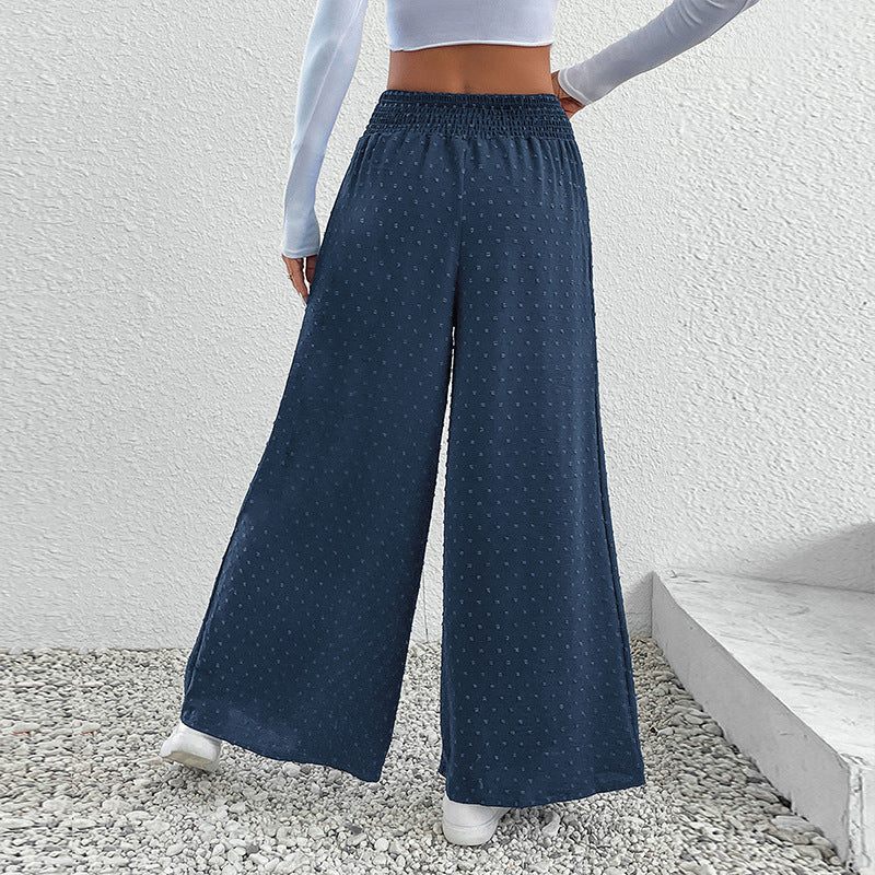 Women's palazzo trousers with wide leg, elastic gathered waistband and structured pointelle look Chichicherry