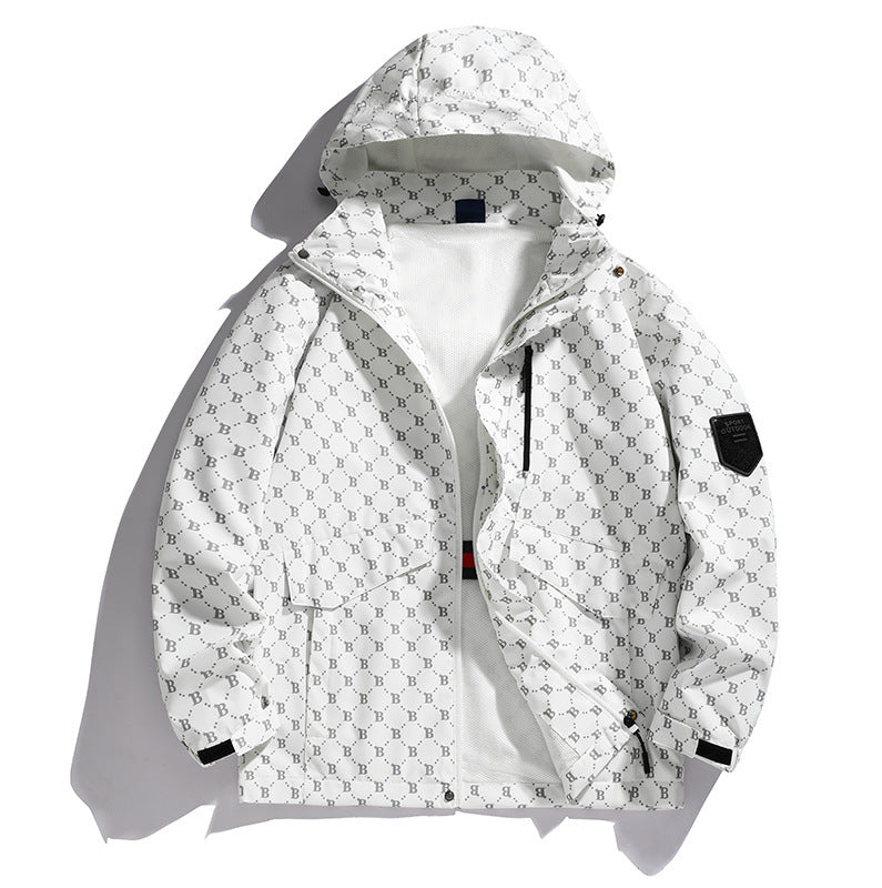 Men's Lightweight Hooded Logo Allover Field Jacket with Mesh Lining and Water-Repellent Surface Chichicherry