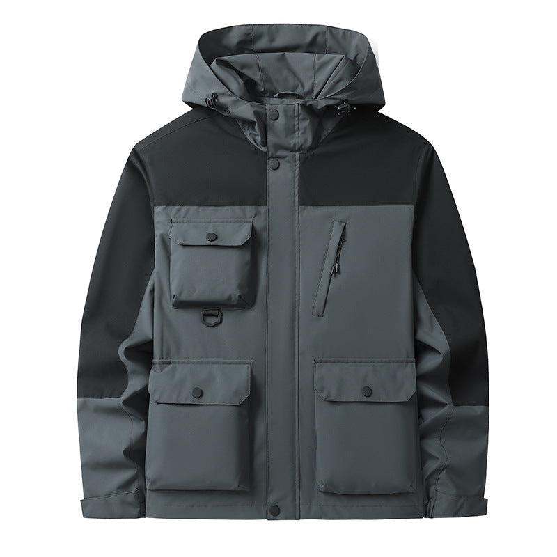 Men's Technical Utility Field Jacket with Hood, Multiple Pockets and Wind-Resistant Shell Chichicherry