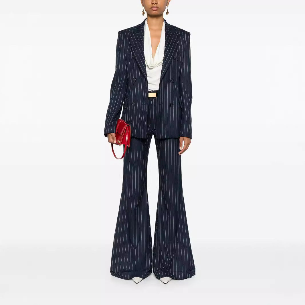 Women High-Waisted Pinstripe Palazzo Pants with Wide Flare Chichicherry