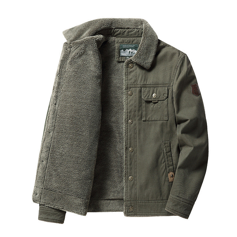 Men's robust canvas work jacket with teddy fleece lining and shirt collar Chichicherry