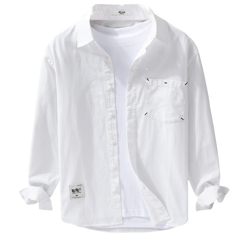 Men's Open Cotton Overshirt in Layering Look with Applied Chest Pocket Chichicherry