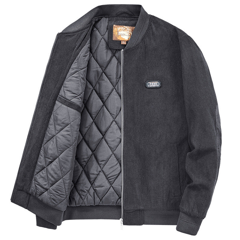 Men's Cord Bomber Jacket with Quilted Thermal Lining and Ribbed Cuffs Chichicherry