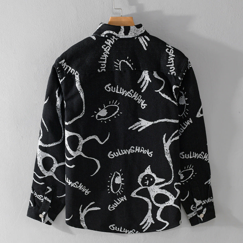 Men's overshirt with graphic doodle print, snap button closure and chest pocket Chichicherry