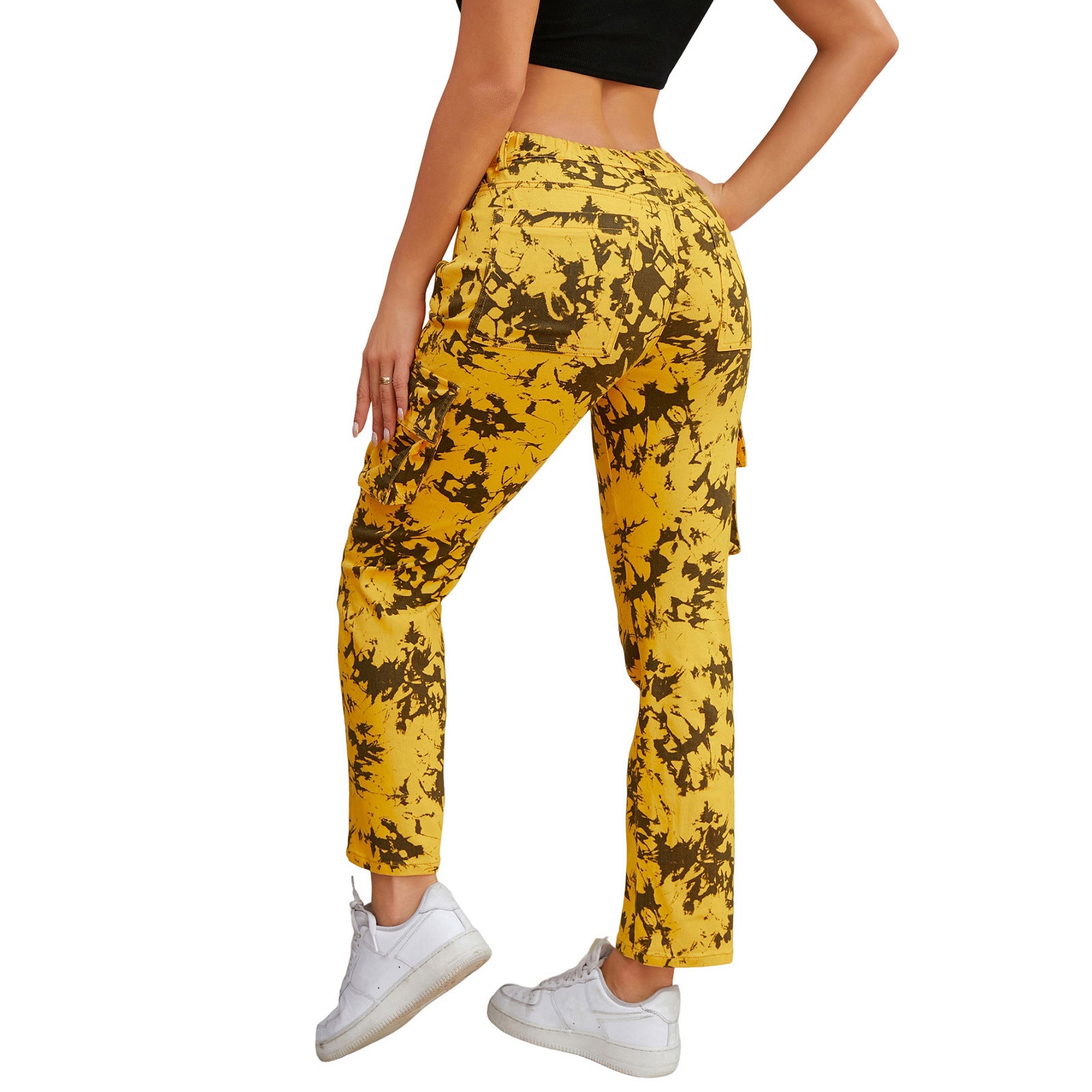 Women's cargo pants with tie-dye pattern, high waist and patch pockets Chichicherry