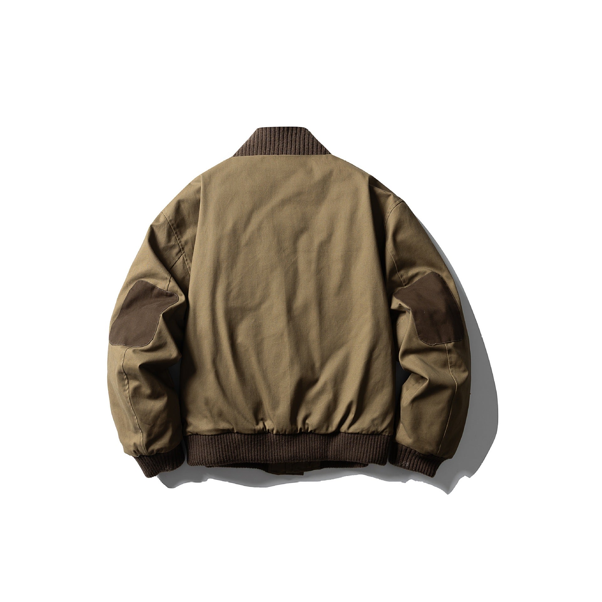 Men's Canvas Bomber Jacket with Ribbed Hem and High Stand Collar Chichicherry