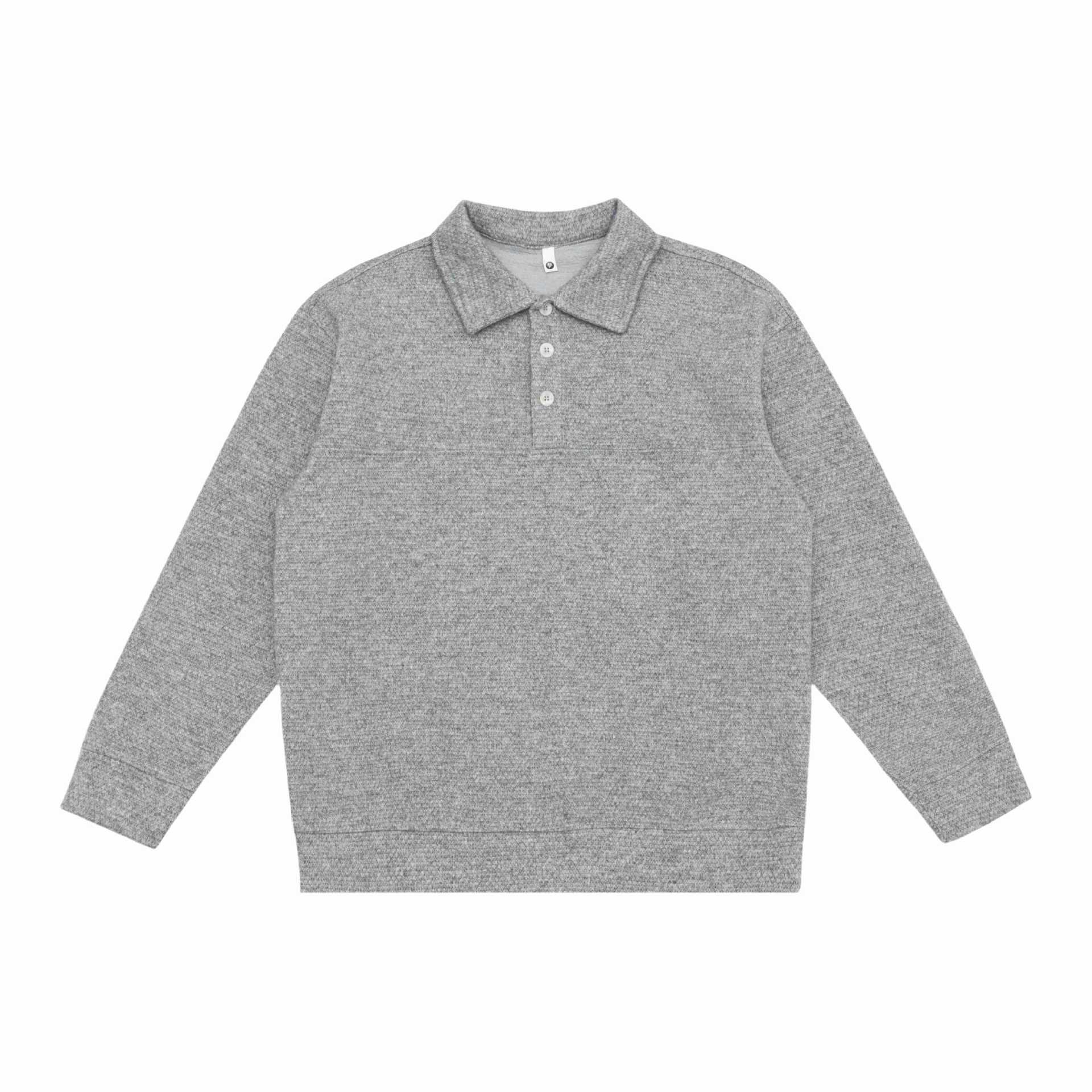 Unisex fine structure polo collar sweater with half button placket and ribbed hem Chichicherry