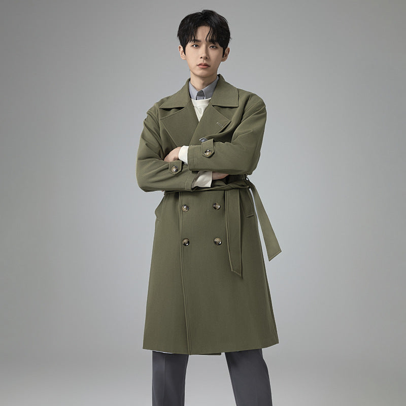 Men's Oversized Double-breasted Wool Blend Trench Coat with Shawl Collar and Contrast Flap Chichicherry