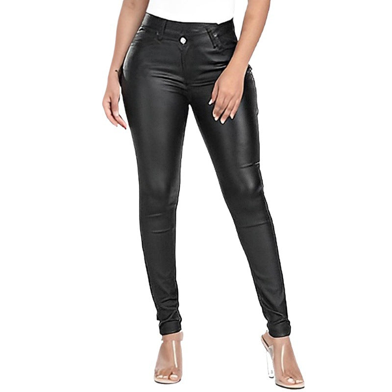 Women High-Waist Skinny-Leggings in Leather Look Chichicherry
