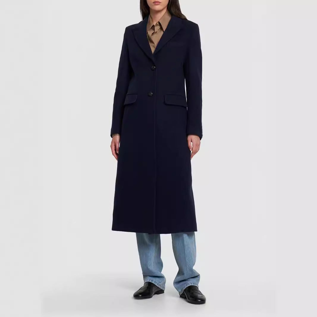 Women's Midi Length Single-Breasted Tailoring Coat with Narrow Lapels and Flap Pockets Chichicherry