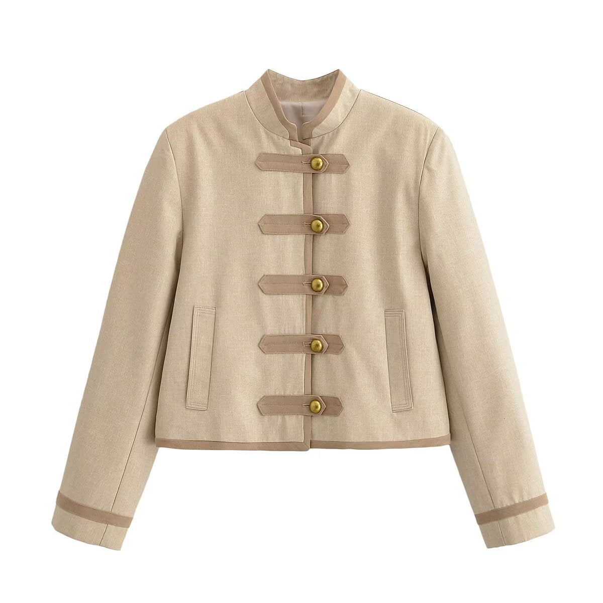 Ladies short jacket with mandarin collar and decorative toggle closures Chichicherry