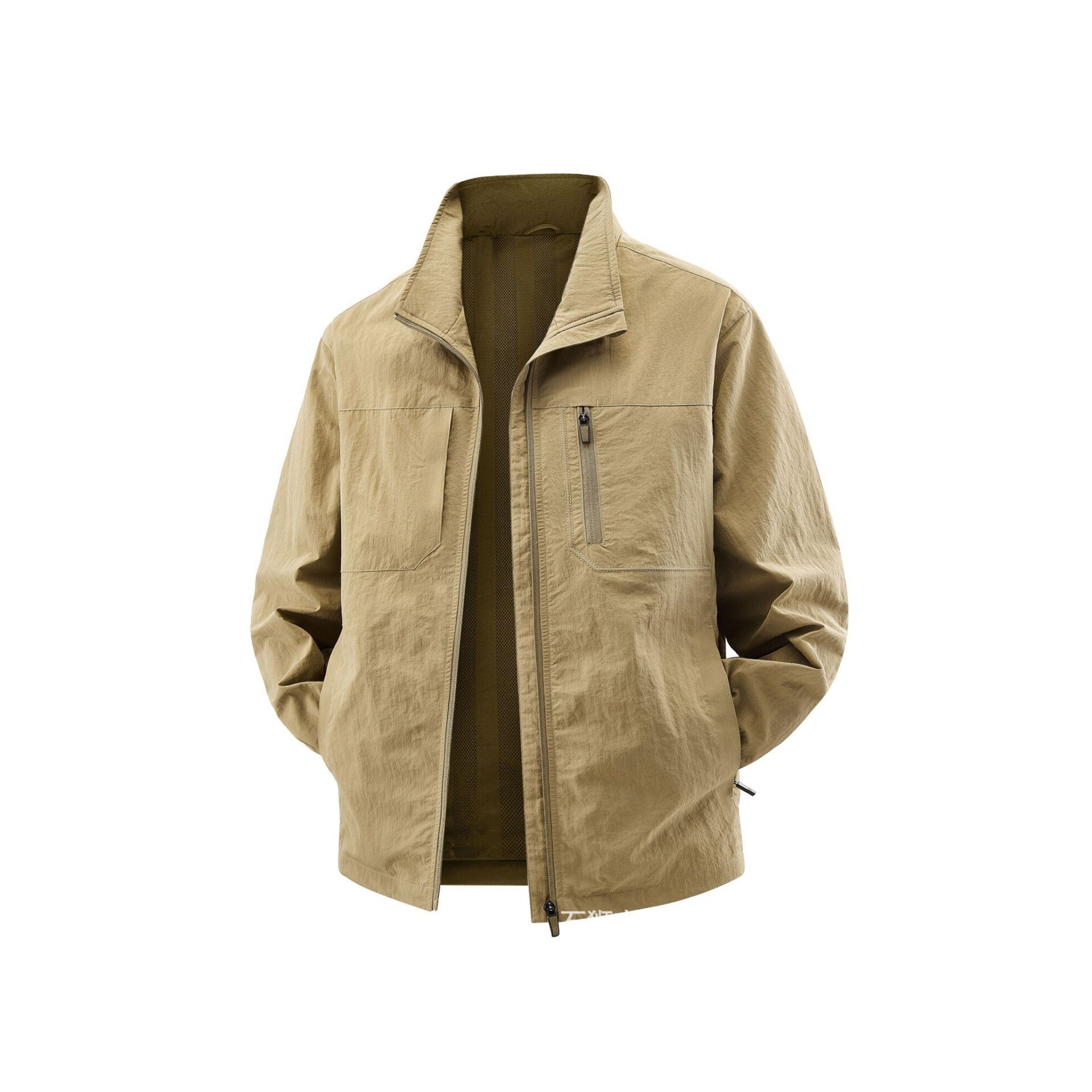 Men's Lightweight Field Utility Jacket with Mesh Lining, Stand-Up Collar and Zipper Pockets Chichicherry