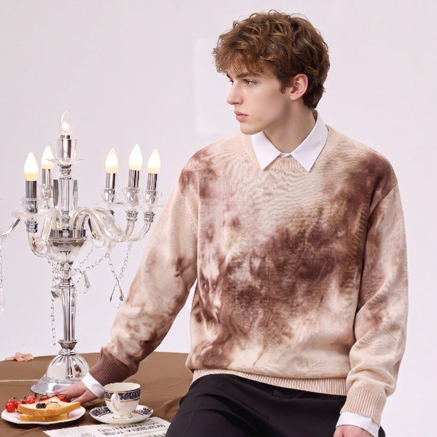 Herren Oversize-Strickpullover mit Batikoptik, Rundhalsausschnitt und Rippbündchen Chichicherry