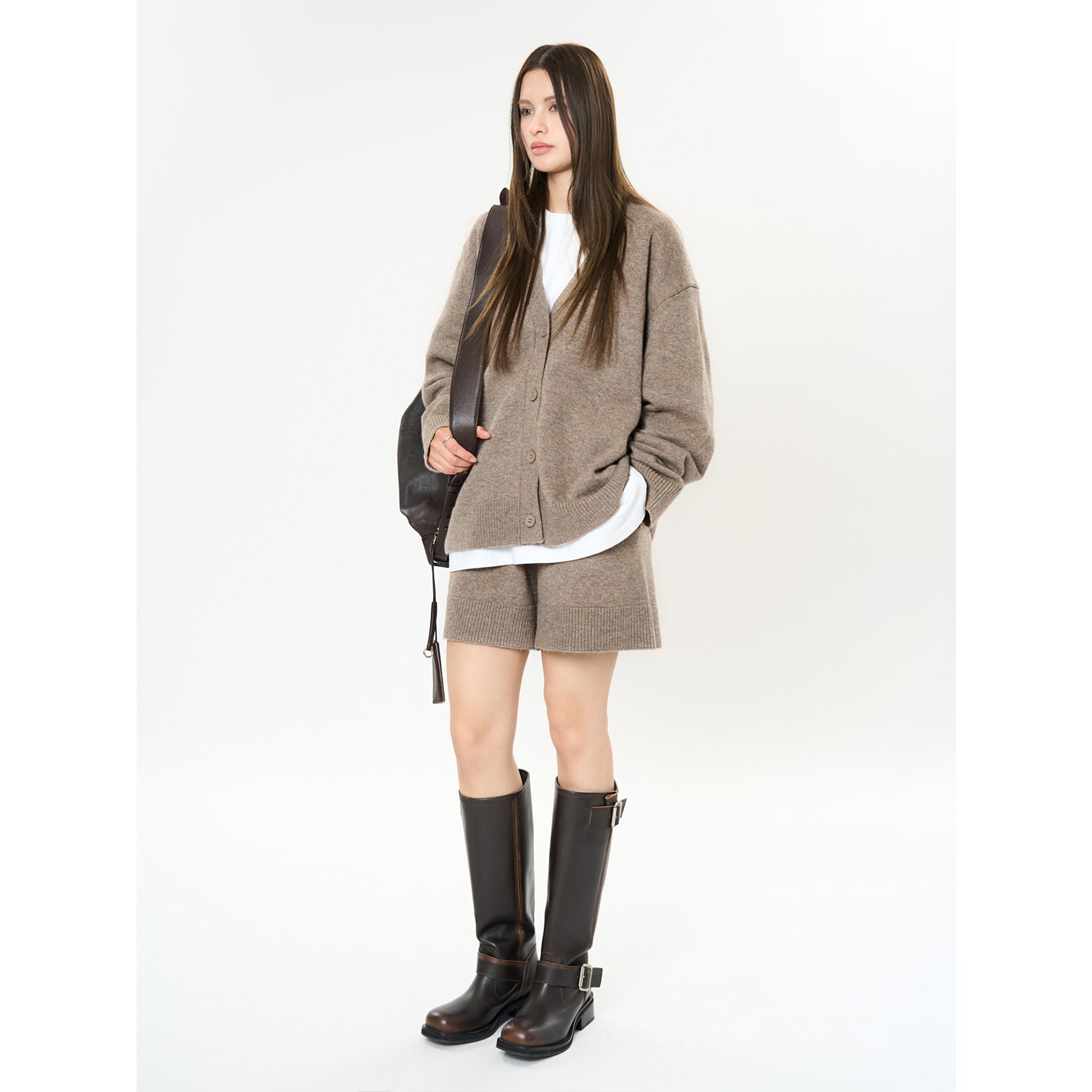 Women's Oversized Knit Cardigan with V-Neck, Button Placket and Soft Draping Chichicherry