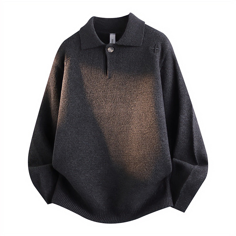 Unisex Lässiger Oversize-Strickpullover mit Polokragen und Halber Knopfleiste Chichicherry