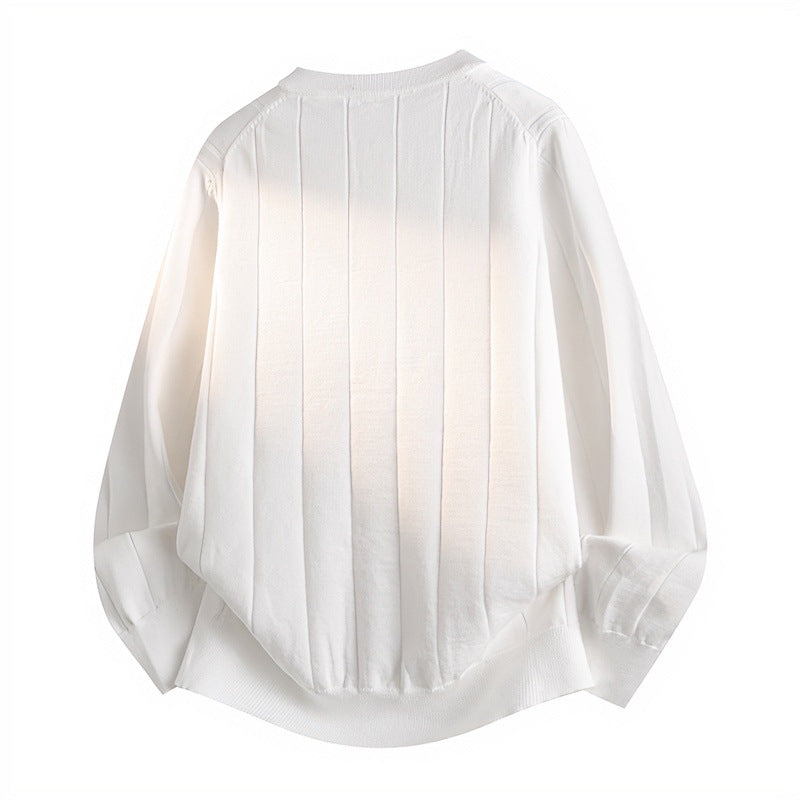 Unisex Oversized Strukturierter Henley-Strickpullover mit vertikaler Rippenstruktur und halber Knopfleiste Chichicherry