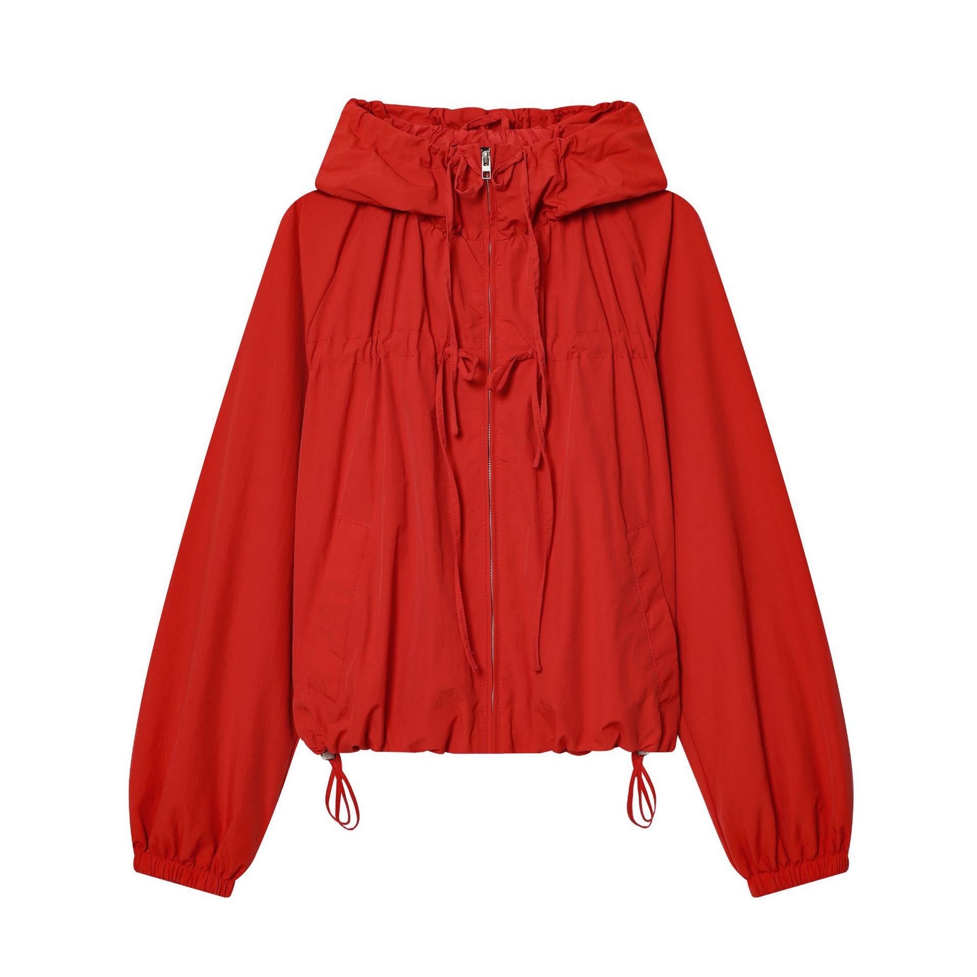 Ladies Hooded Cropped Outdoor Jacket with Drawstring and Elastic Hem Chichicherry