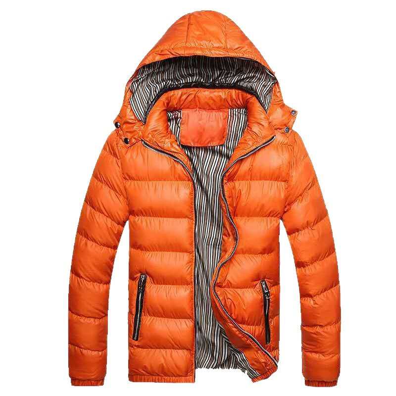 Men's Shiny Quilted Hooded Jacket with Thermo Padding and Striped Lining Chichicherry