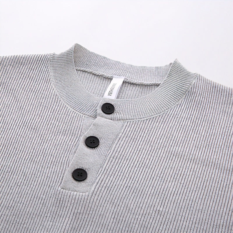Unisex Oversized Rippen-Henley-Pullover mit verlängertem Rückensaum und 3-Knopf-Leiste Chichicherry