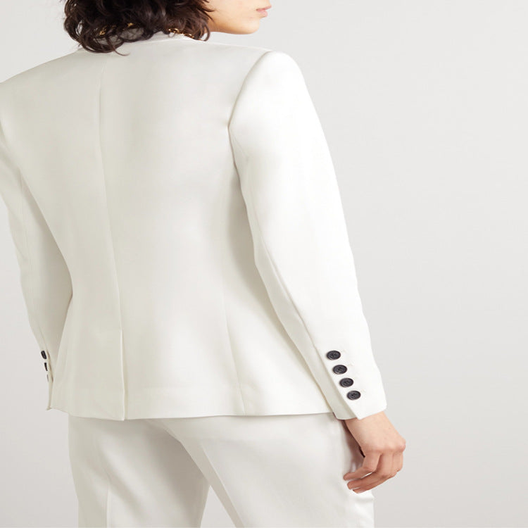 Women's Two-Piece Tailoring Set made of Stretch Crepe with Open Long Blazer and Cropped Cigarette Pants Chichicherry