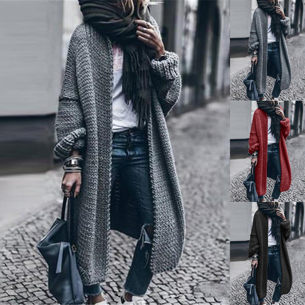 Women's Long Chunky Knit Mantle Cardigan with Drop Shoulder and Open Front Chichicherry