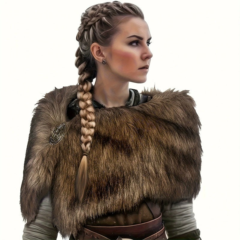 Ladies' shoulder stole made of faux fur in a rustic fur look with leather strap Chichicherry