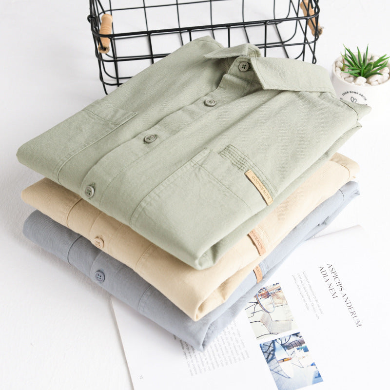 Men's Lightweight Cotton Twill Overshirt with Kent Collar, Double Patch Chest Pockets, and Relaxed Fit Chichicherry