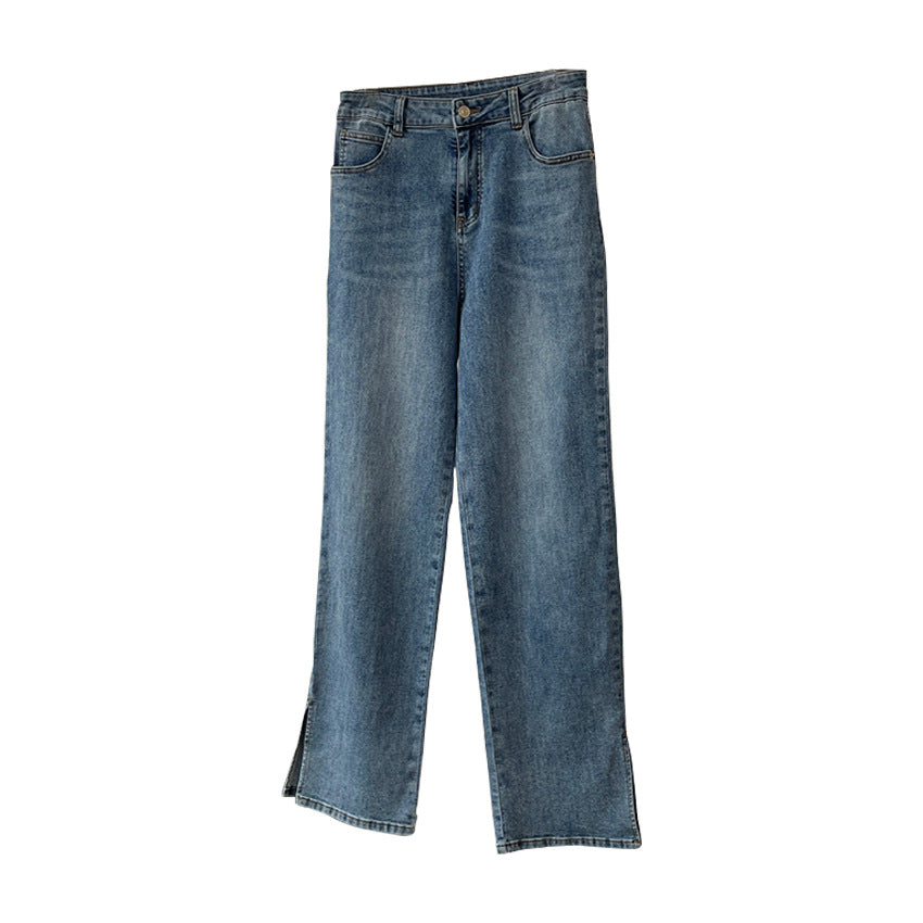 Women's High-Waisted Relaxed-Fit Jeans with Light Flare and Front Seam Chichicherry