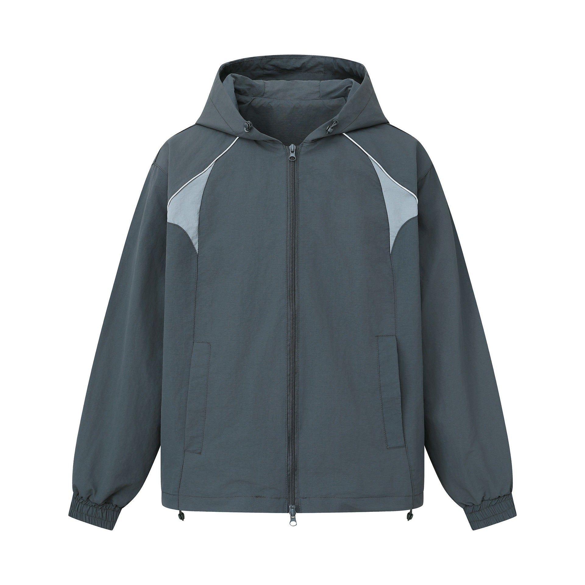 Unisex Lightweight Boxy Hooded Jacket with Two-Way Zipper and Drawstring Hem Chichicherry