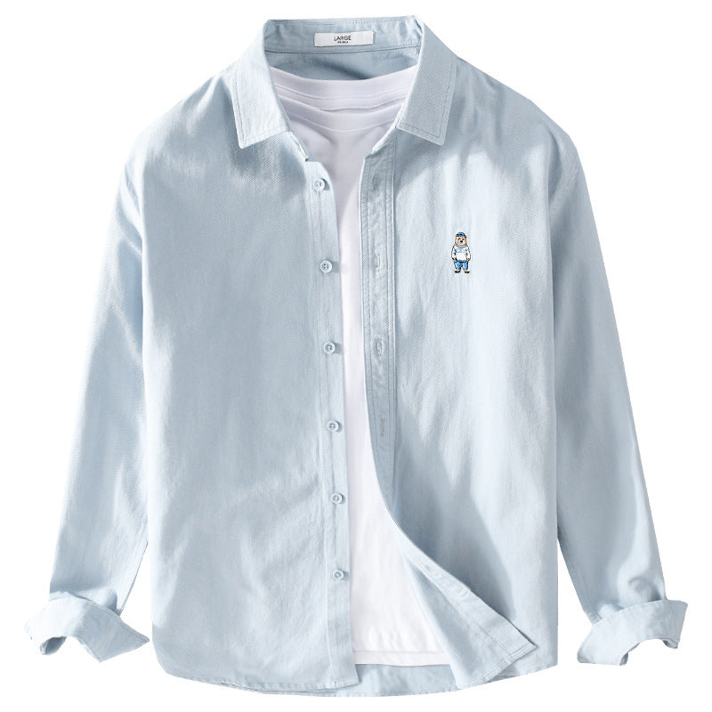 Men's Lightweight Shirt-Over Shirt made of Cotton Twill with Small Figure Embroidery and Boxy Cut Chichicherry