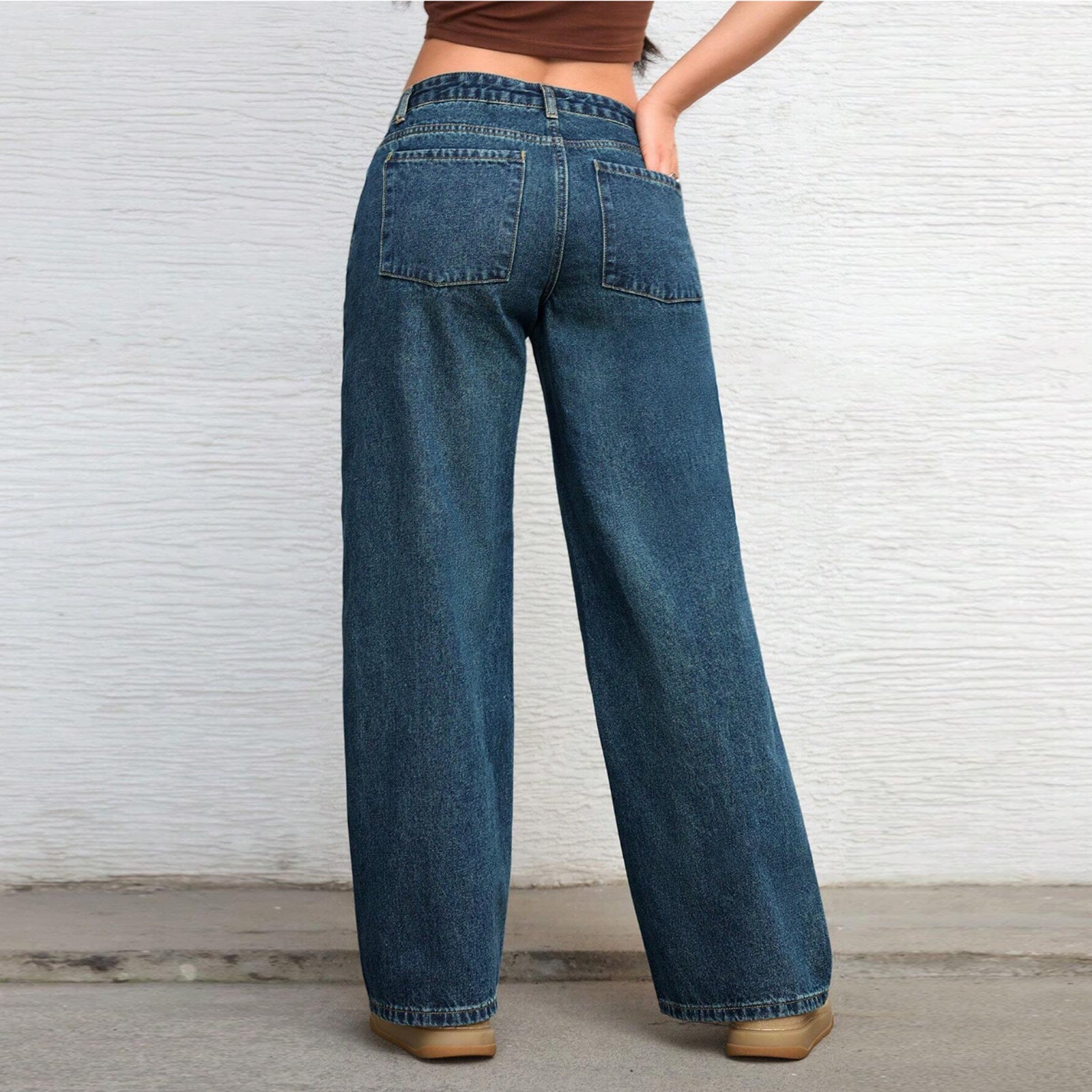 Women High-waisted wide Vintage Denim Pants Chichicherry