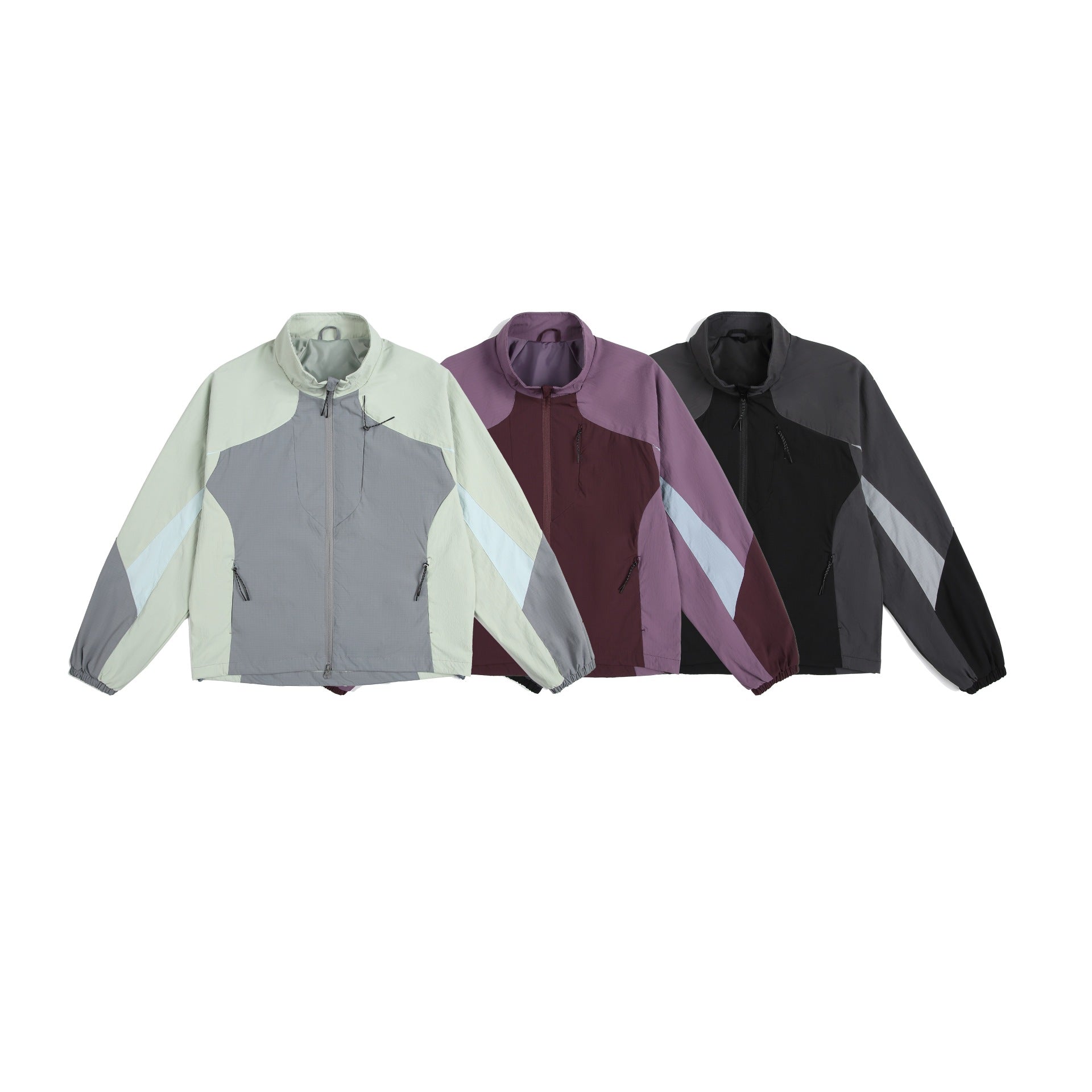 Unisex Lightweight Windbreaker with High Collar, Color Mix Panels and Adjustable Hem Chichicherry