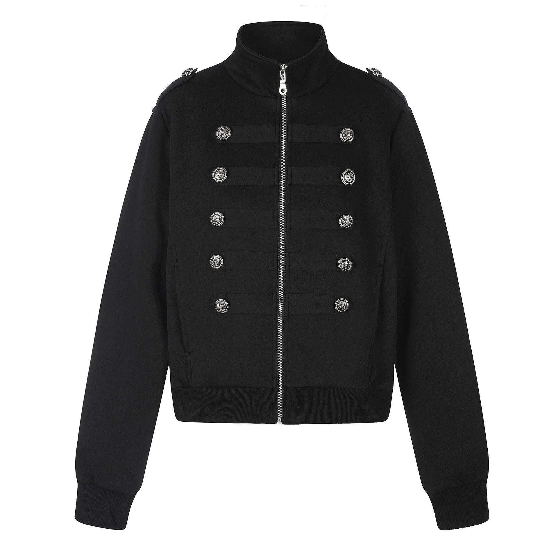 Women's Short Sweat Jacket in Military Style with Stand-Up Collar Chichicherry