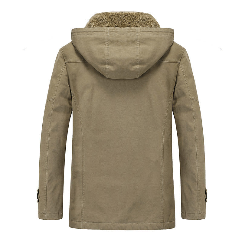 Men's Windproof Canvas Parka with Teddy Fleece Lining, Hood, and Multi-Function Pockets Chichicherry